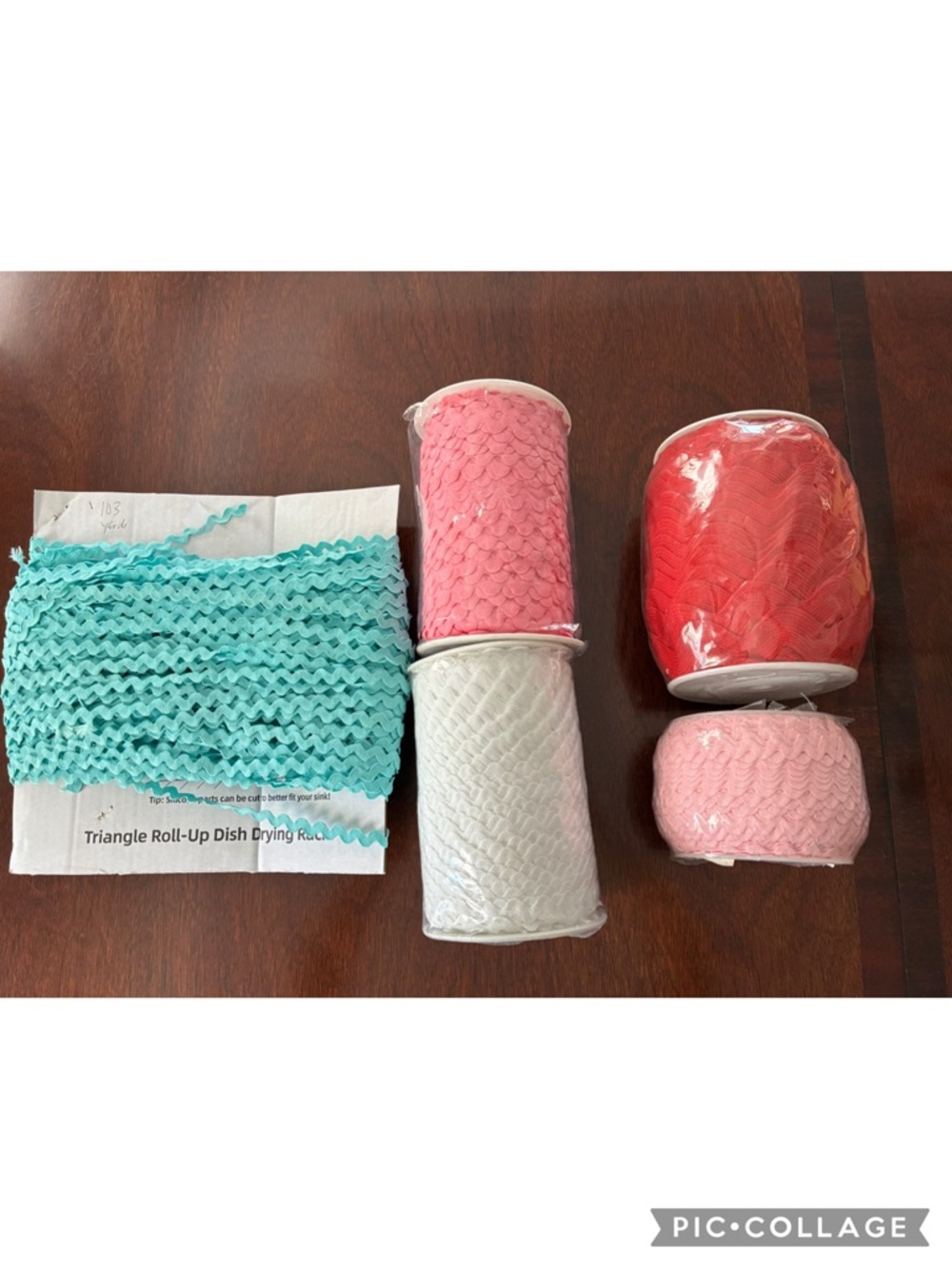 Assorted Decorative Rickrack Trim Rolls - Aqua, Pink, Red, White over 600 yards